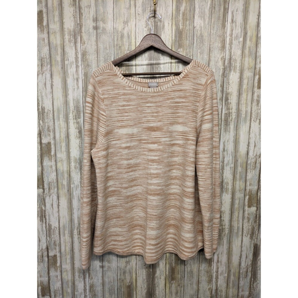 Chico's Neutral Spacedye Bateau Long Sleeve Knit Pullover Sweater 3 / XL NWOT
